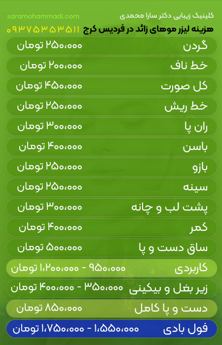 تصویر قیمت لیزر موهای زائد در فردیس